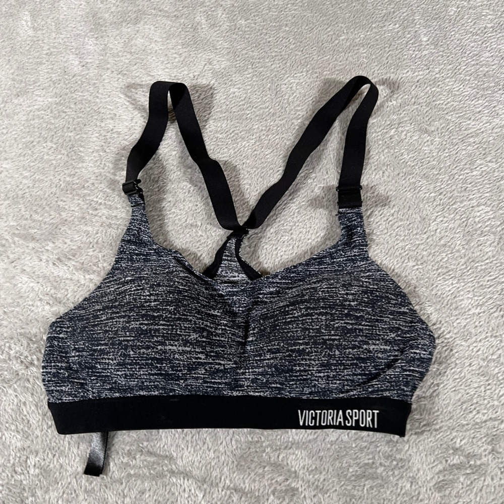 Victoria's Secret Lightweight Sports Bra Heathered Grey Black Racerback Size 34A
